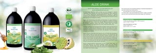 ES-ECO-023-MA
Agriculture UE
AUSSCHLIESSLICHINEUROPAANGEBAUTUNDWEITERVERARBEITET
SEHR HOHER ALOE VERA ANTEIL -
ALOE NATURAL MIT 99,98% ALOE ANTEIL
KEINE FARB- UND KONSERVIERUNGSSTOFFE, SOWIE ALOINFREI
AUS ZERTIFIZIERTEM BIOLOGISCHEM ANBAU MIT BIOSIEGEL
ALOE DRINK
ALOE VERA DRINKS AUS DER WERTVOLLEN
ALOE BARBADENSIS MILLER
ALOE DRINK HONEY
ALOE DRINK NATURAL
94,9% Aloe Barbadensis Miller, 5% Blütenhonig
Best-Nr.: 5002 | 1l | 29,90E
Aloe Drink Honey | 6er Pack
Kaufe 6 zahle nur 5 !
Best-Nr.: 5003 | 6 x 1l | 149,50E
99,98% Aloe Barbadensis Miller, 100% biologisch
Best-Nr.: 5000 | 1l | 34,50E
Aloe Drink Natural | 6er Pack
Kaufe 6 zahle nur 5 !
Best-Nr.: 5001 | 6 x 1l | 172,50E
Die drei Vegas Vital Aloe Drinks werden aus rein biologisch in Spanien
angebauten Aloe Pflanzen der Sorte Aloe Barbadensis Miller gewonnen
und in einem patentierten Herstellungsverfahren ebenfalls in Spanien
produziert. Das zuständige Landwirtschaftsministerium garantiert sogar auf
unserem Aloe Drink Natural mit einem Qualitätssiegel die Herkunft und die
Überwachung des biologischen Anbaus.
Anders als herkömmliche Aloe-Säfte auf Pulverbasis ist unser Produkt zu
100% frisch gepresst. Bedingt durch den biologischen, zertifizierten Anbau,
die schonende Ernte, sowie die schnelle Weiterverarbeitung innerhalb
24 Stunden, enthalten unsere Aloe Drinks zudem einen sehr hohen
Acemannananteil. Auch garantieren wir Ihnen, dass alle aloinfrei sind.
Durch das patentierte Herstellungsverfahren bleiben zudem wichtige Vitamine
wie A, B und C, Mineralien wie Germanium, Kalzium, Jod, Kupfer, Zink, Eisen,
Magnesium, Natrium, Kalium und Mangan, aber auch Aminosäuren wie Valin,
Methionin, Phenylalanin, Lysin und Leucin, die ebenfalls in der Aloepflanze
enthalten sind, erhalten.
Neben unserem reinen Aloe Drink Natural, der aus 99,98% Aloe Barbadensis
Miller besteht, haben wir einen Aloe Drink Honey mit 5% Blütenhonig. Das
Ganze wird mit unserem Aloe Drink Graviola zusätzlich gekrönt, denn der
Name Graviola (Annona muricata) steht für einen ganz besonderen Baum und
dessen Frucht. Dieser hat unter anderem seinen Ursprung in Südamerika.
Von den Ureinwohnern wird Graviola seit Jahrhunderten als Nahrungsmittel,
aber auch für seine zum Teil der Aloe Vera ähnlichen und darüber hinaus
weiteren sensationellen Eigenschaften, geschätzt.
Diverse wissenschaftliche Erkenntnisse auf der ganzen Welt haben die
wohltuende Wirkung von Graviola bestätigt, sodass sich eine Vielzahl
von Literatur darüber finden lässt. Wir haben diese Erkenntnisse in der
Entwicklung unseres Aloe Vera Drink Graviola genutzt und können somit auch
hier wieder unser Können zeigen.
ALOE DRINK GRAVIOLA
74,9% Aloe Barbadensis Miller, 25% Graviola (Annona muricata)
Best.-Nr.: 5020 | 1l | 32,50E
Aloe Drink Graviola | 6er Pack
Kaufe 6 zahle nur 5
Best.-Nr.: 5021 | 6x 1l | 162,50E
 