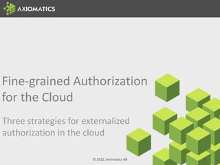 Fine-grained Authorization
for the Cloud
Three strategies for externalized
authorization in the cloud
© 2012, Axiomatics A...