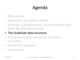 Agenda
• Who we are
• Motivation and System Model
• ScaleJoin: a Deterministic, Disjoint-Parallel and
Skew-Resilient Strea...