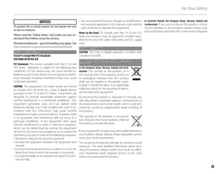 ix
For Your Safety
NOTICES
NOTICES
To prevent fire or shock hazard, do not expose the unit
to rain or moisture.
Please read the “Safety Notes” and make sure you un-
derstand them before using the camera.
PerchlorateMaterial—specialhandlingmayapply. See
http://www.dtsc.ca.gov/hazardouswaste/perchlorate.
ForCustomersintheU.S.A.
ForCustomersintheU.S.A.
TestedTo ComplyWith FCC Standards
FOR HOME OR OFFICE USE
FCC Statement: This device complies with Part 15 of the
FCC Rules. Operation is subject to the following two
conditions: (1) This device may not cause harmful in-
terference, and (2) this device must accept any interfer-
ence received, including interference that may cause
undesired operation.
CAUTION: This equipment has been tested and found
to comply with the limits for a Class B digital device,
pursuant to Part 15 of the FCC Rules. These limits are
designed to provide reasonable protection against
harmful interference in a residential installation. This
equipment generates, uses, and can radiate radio
frequency energy and, if not installed and used in ac-
cordance with the instructions, may cause harmful
interference to radio communications. However, there
is no guarantee that interference will not occur in a
particular installation. If this equipment does cause
harmful interference to radio or television reception,
which can be determined by turning the equipment
off and on, the user is encouraged to try to correct the
interference by one or more of the following measures:
• Reorient or relocate the receiving antenna.
• Increase the separation between the equipment and
receiver.
• Connect the equipment into an outlet on a circuit dif-
ferent from that to which the receiver is connected.
• Consult the dealer or an experienced radio/TV techni-
cian for help.
• You are cautioned that any changes or modifications
not expressly approved in this manual could void the
user’s authority to operate the equipment.
Notes on the Grant: To comply with Part 15 of the FCC
Rules, this product must be used with a Fujifilm-spec-
ified ferrite-core A/V cable, USB cable, and DC supply
cord.
ForCustomersinCanada
ForCustomersinCanada
CAUTION: This Class B digital apparatus complies with
Canadian ICES-003.
DisposalofElectricalandElectronicEquipmentinPrivate
DisposalofElectricalandElectronicEquipmentinPrivate
Households
Households
In the European Union, Norway, Iceland and Liech-
tenstein: This symbol on the product, or in
the manual and in the warranty, and/or on
its packaging indicates that this product
shall not be treated as household waste.
Instead it should be taken to an applicable
collection point for the recycling of electri-
cal and electronic equipment.
By ensuring this product is disposed of correctly, you
will help prevent potential negative consequences to
the environment and human health, which could oth-
erwise be caused by inappropriate waste handling of
this product.
This symbol on the batteries or accumula-
tors indicates that those batteries shall not
be treated as household waste.
If your equipment contains easy removable batteries or
accumulators please dispose these separately accord-
ing to your local requirements.
The recycling of materials will help to conserve natural
resources. For more detailed information about recy-
cling this product, please contact your local city office,
your household waste disposal service or the shop
where you purchased the product.
In Countries Outside the European Union, Norway, Iceland and
Liechtenstein: If you wish to discard this product, includ-
ing the batteries or accumulators, please contact your
local authorities and ask for the correct way of disposal.
 