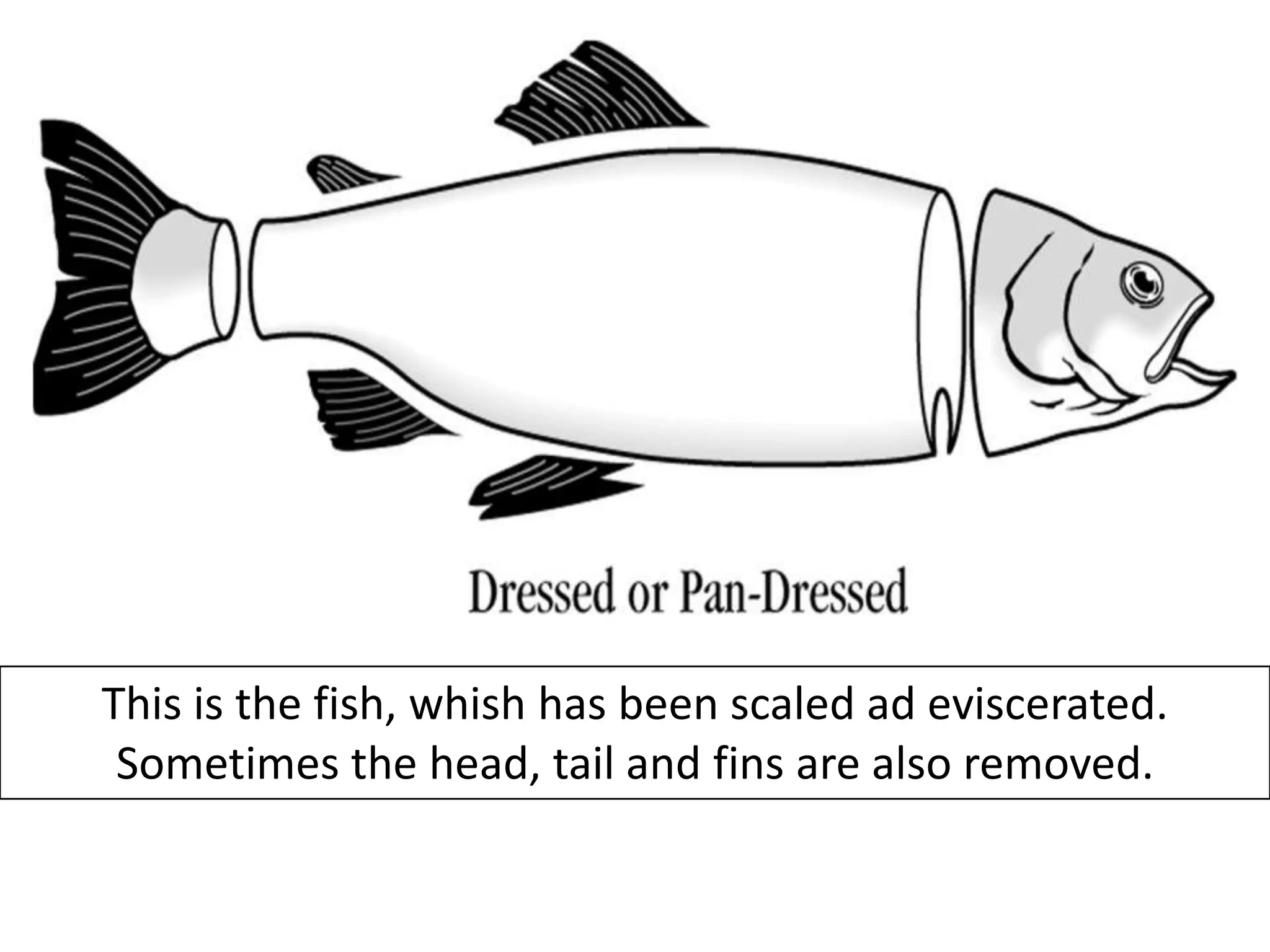 This is the fish, whish has been scaled ad eviscerated.
 Sometimes the head, tail and fins are also removed.
 