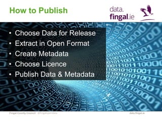 Fingal County Council data.fingal.ie
Open Data Census
@fingalopendata
http://index.okfn.org
 