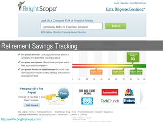 Retirement Savings Tracking




http://www.brightscope.com/
 