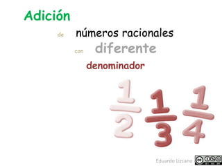 Adición
de números racionales
con diferente
denominador
Eduardo Lizcano
 
