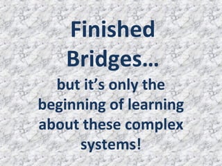 Finished
    Bridges…
  but it’s only the
beginning of learning
about these complex
     systems!
 