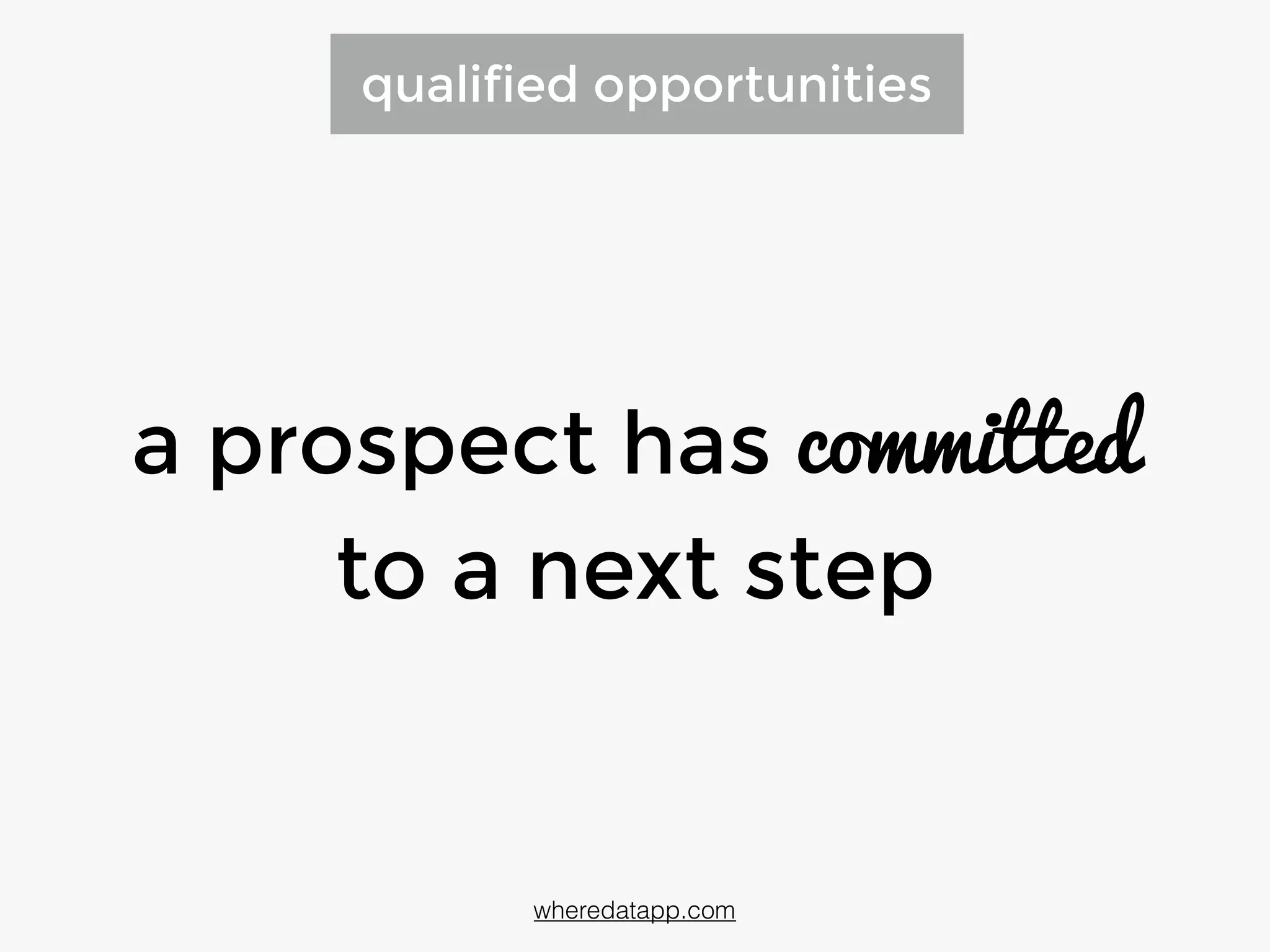 a prospect has committed
to a next step
qualified opportunities
wheredatapp.com
 