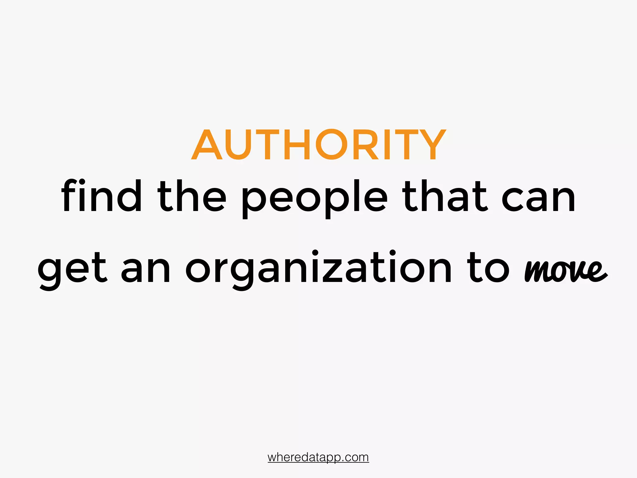 AUTHORITY
find the people who
make organizations move
wheredatapp.com
 