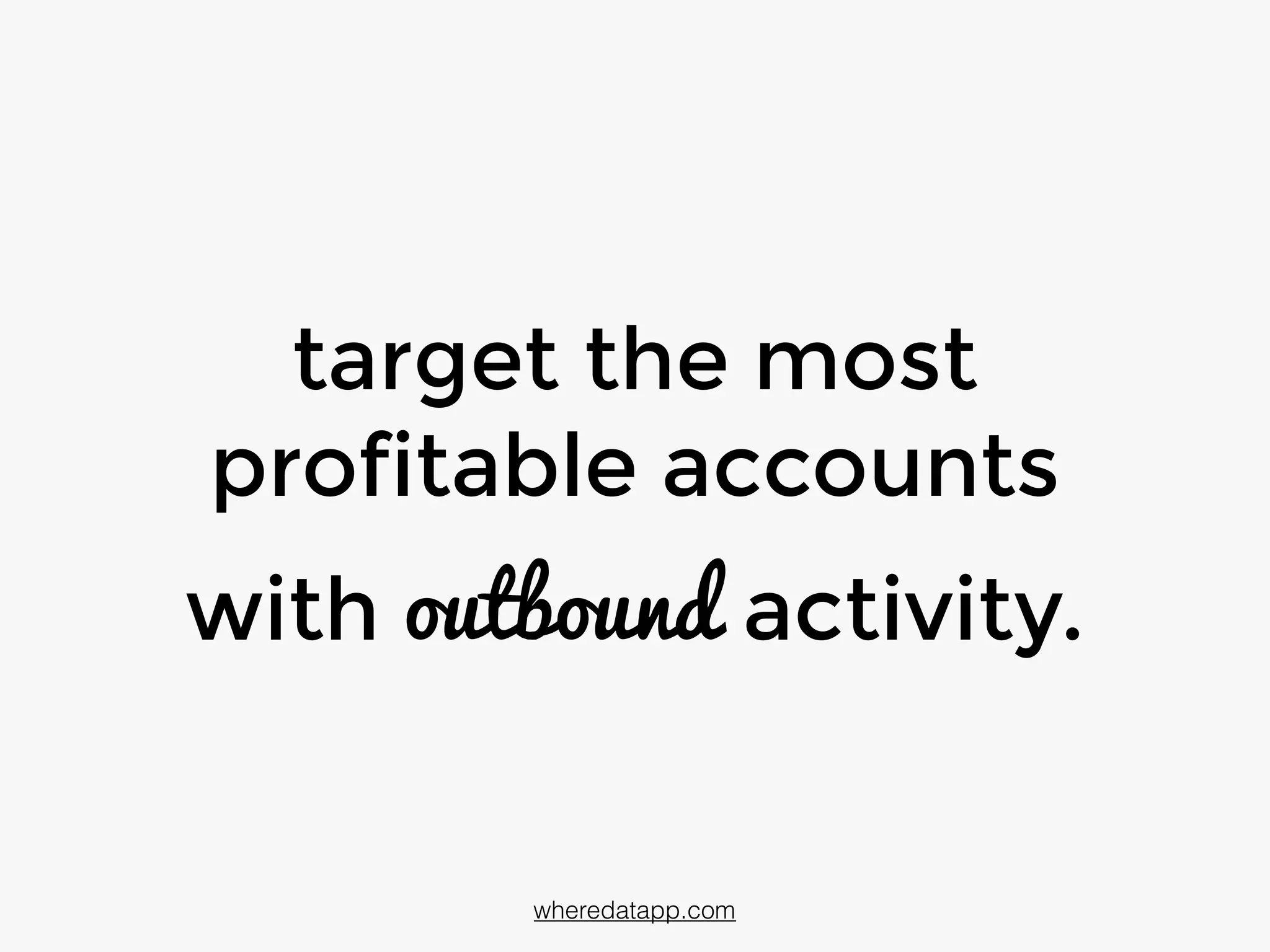 target the most
profitable accounts
with outbound activity.
wheredatapp.com
 