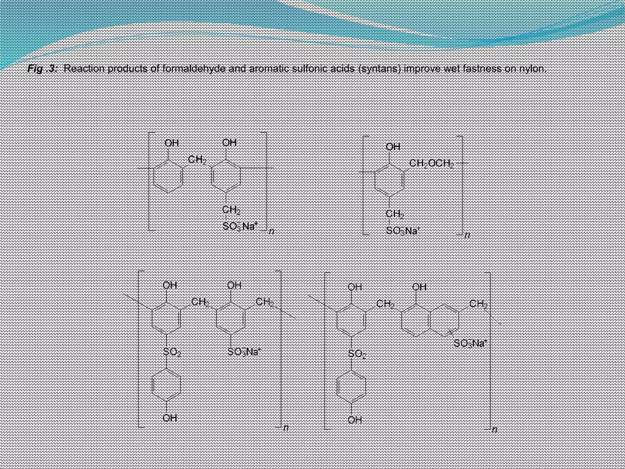 Fig .3: Reaction products of formaldehyde and aromatic sulfonic acids (syntans) improve wet fastness on nylon.
 