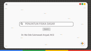 WELCOME
PENUNTUN FISIKA DASAR
Search
Dr. Wa Ode Sukmawati Arsyad, M.Si
 