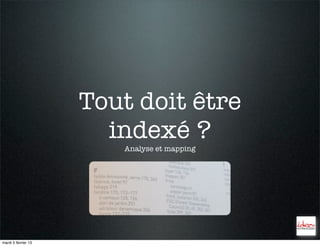 Tout doit être
                       indexé ?
                        Analyse et mapping




mardi 5 février 13
 