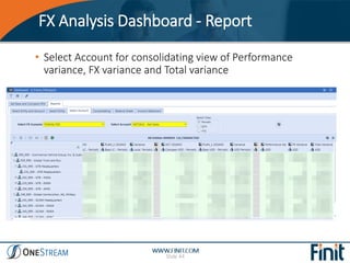 FX Analysis Dashboard - Report
Slide 44
• Select Account for consolidating view of Performance
variance, FX variance and T...