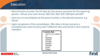 Execution
• Administrators to enter the FX rates for the various scenarios for the reporting
period – Actual, prior year A...