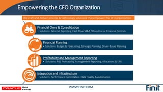 Empowering the CFO Organization
Financial Close & Consolidation
• Solutions: External Reporting, Cash Flow, M&A / Divestit...