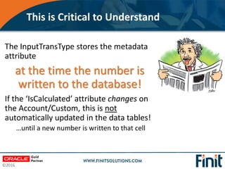 ©2016
This is Critical to Understand
The InputTransType stores the metadata
attribute
at the time the number is
written to...