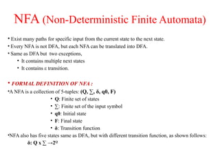 Comprehensive Overview of Finite Automata: DFA and NFA Concepts | PPTX