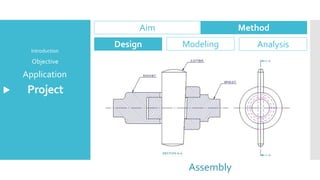 Project
Application
Objective
Introduction
Aim Method
Design Modeling Analysis
Assembly
 