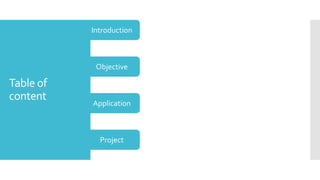 Table of
content
Application
Project
Introduction
Objective
 