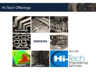 Hi-Tech Offerings




       Architectural    Structural   MEP




                       SERVICES

        Mechanica                    BIM
            l




        FEA/CFD         Electrica
                            ll
 