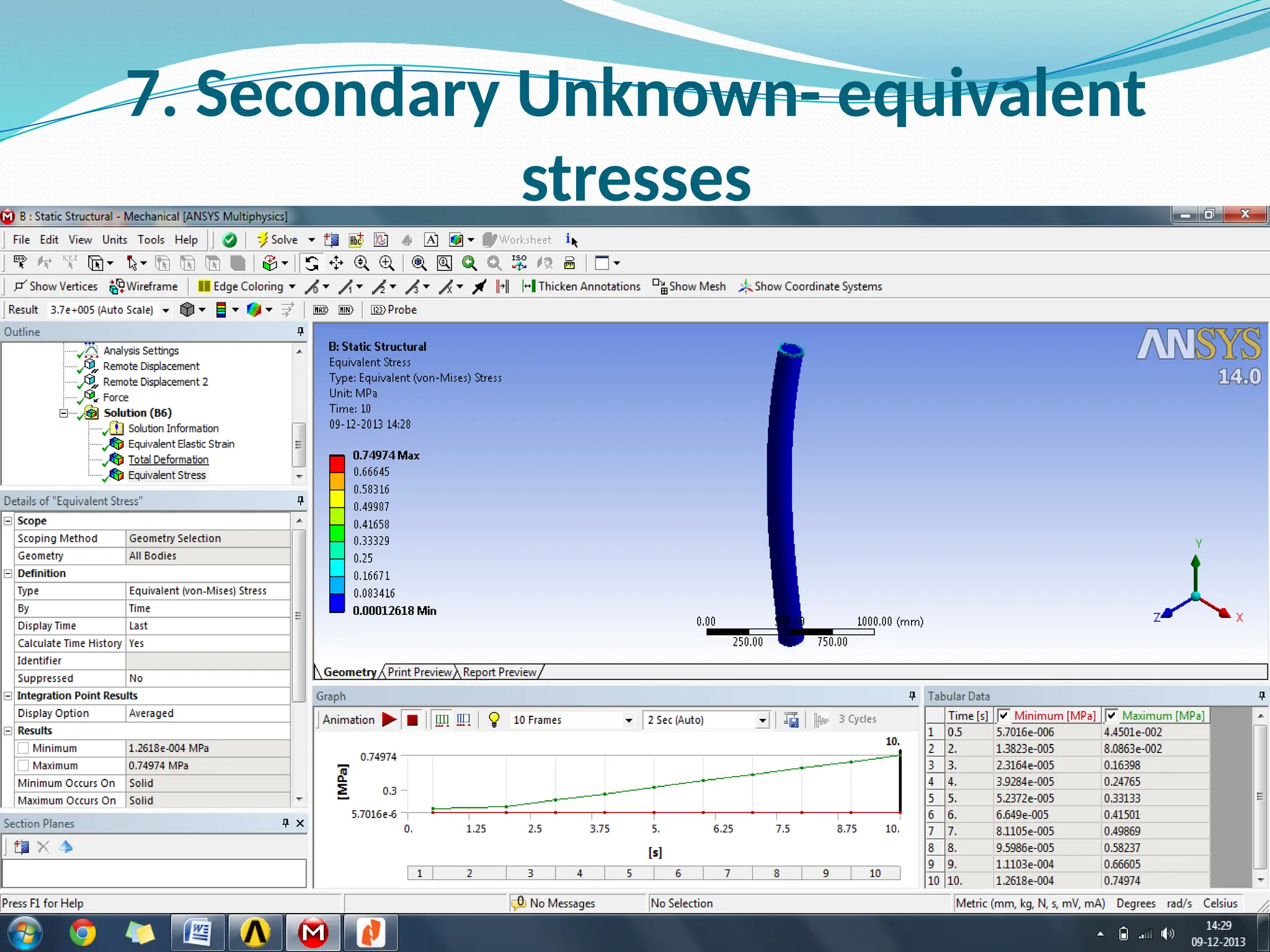 7. Secondary Unknown- equivalent
stresses
 