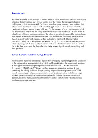 Finite element analysis of disc brake using ansys workbench software | PDF