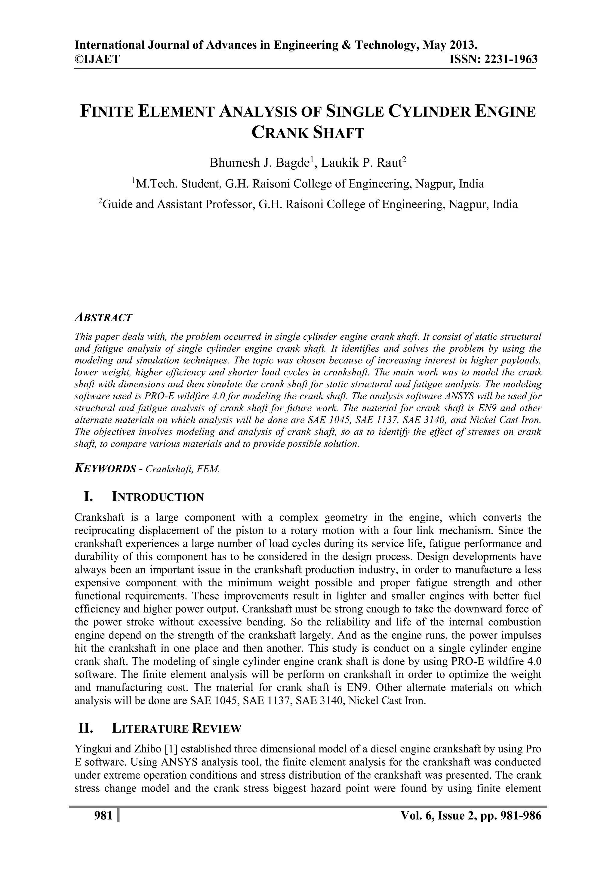 Finite element analysis of single cylinder engine | PDF