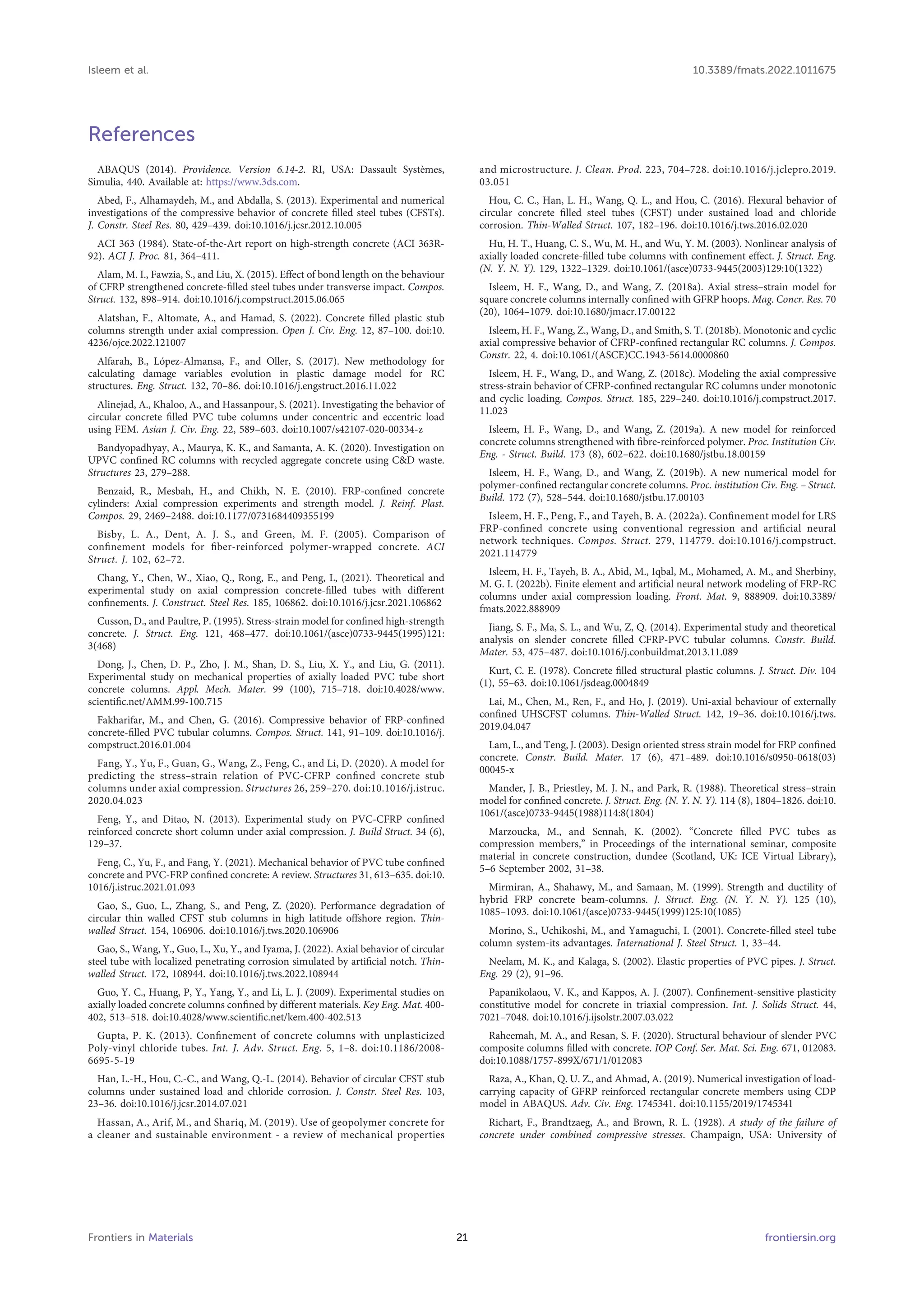 Finite element and analytical modelling of PVC-confined concrete ...