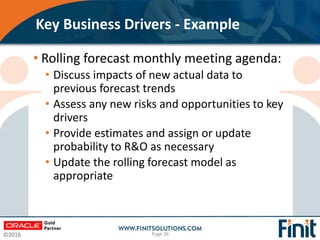 ©2016
Key Business Drivers - Example
Page 26
• Rolling forecast monthly meeting agenda:
• Discuss impacts of new actual da...