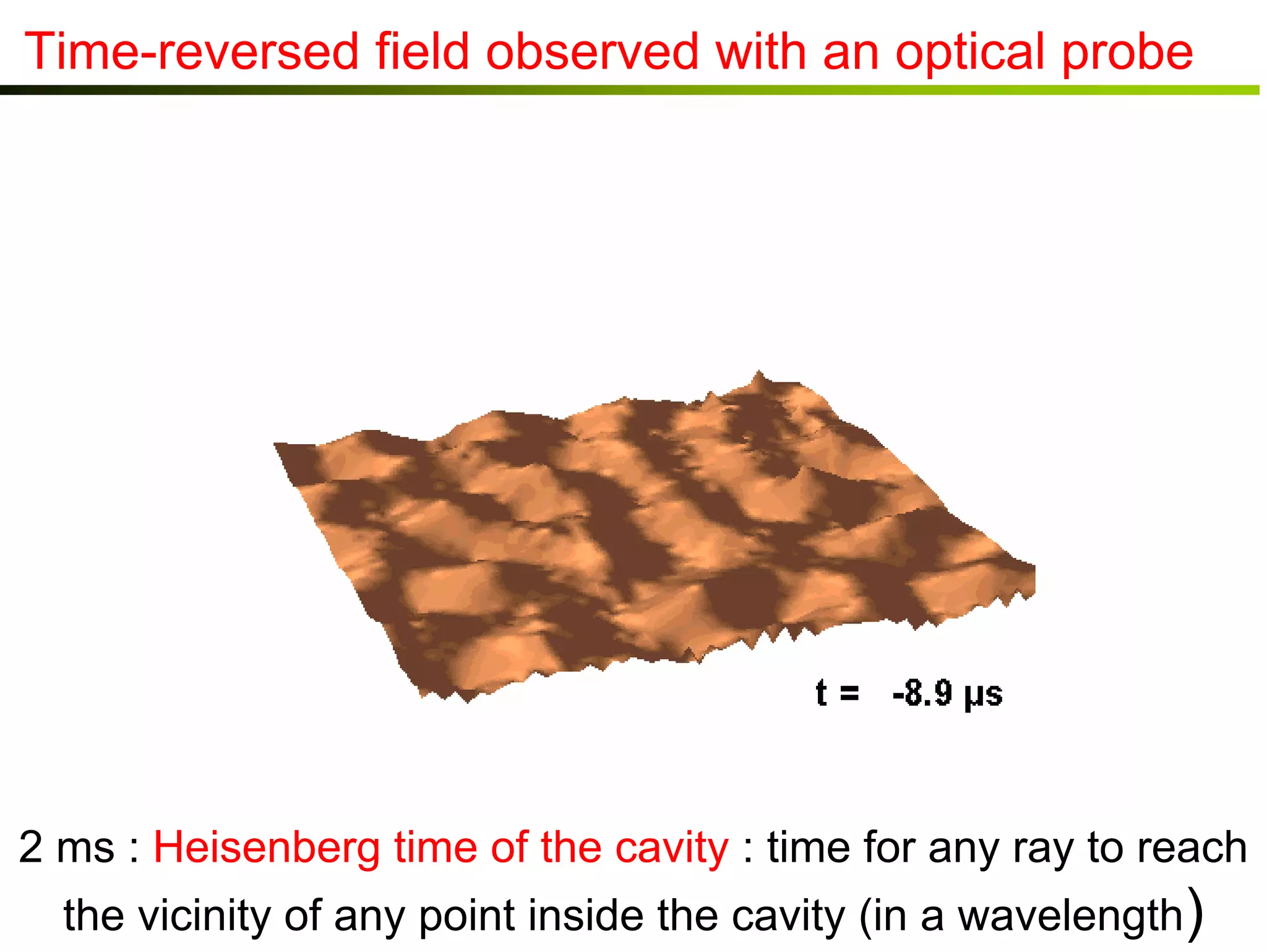 Time-reversed field observed with an optical probe

2 ms : Heisenberg time of the cavity : time for any ray to reach
the vicinity of any point inside the cavity (in a wavelength)

 