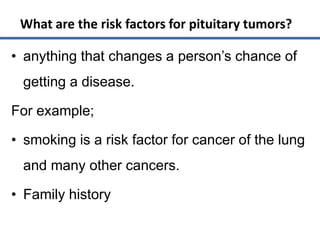 • anything that changes a person’s chance of
getting a disease.
For example;
• smoking is a risk factor for cancer of the ...