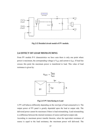 17
Fig.2.12 Detailed circuit model of PV module.
2.6 EFFECT OF LOAD MISMATCHING
From PV module P-V characteristics we have...