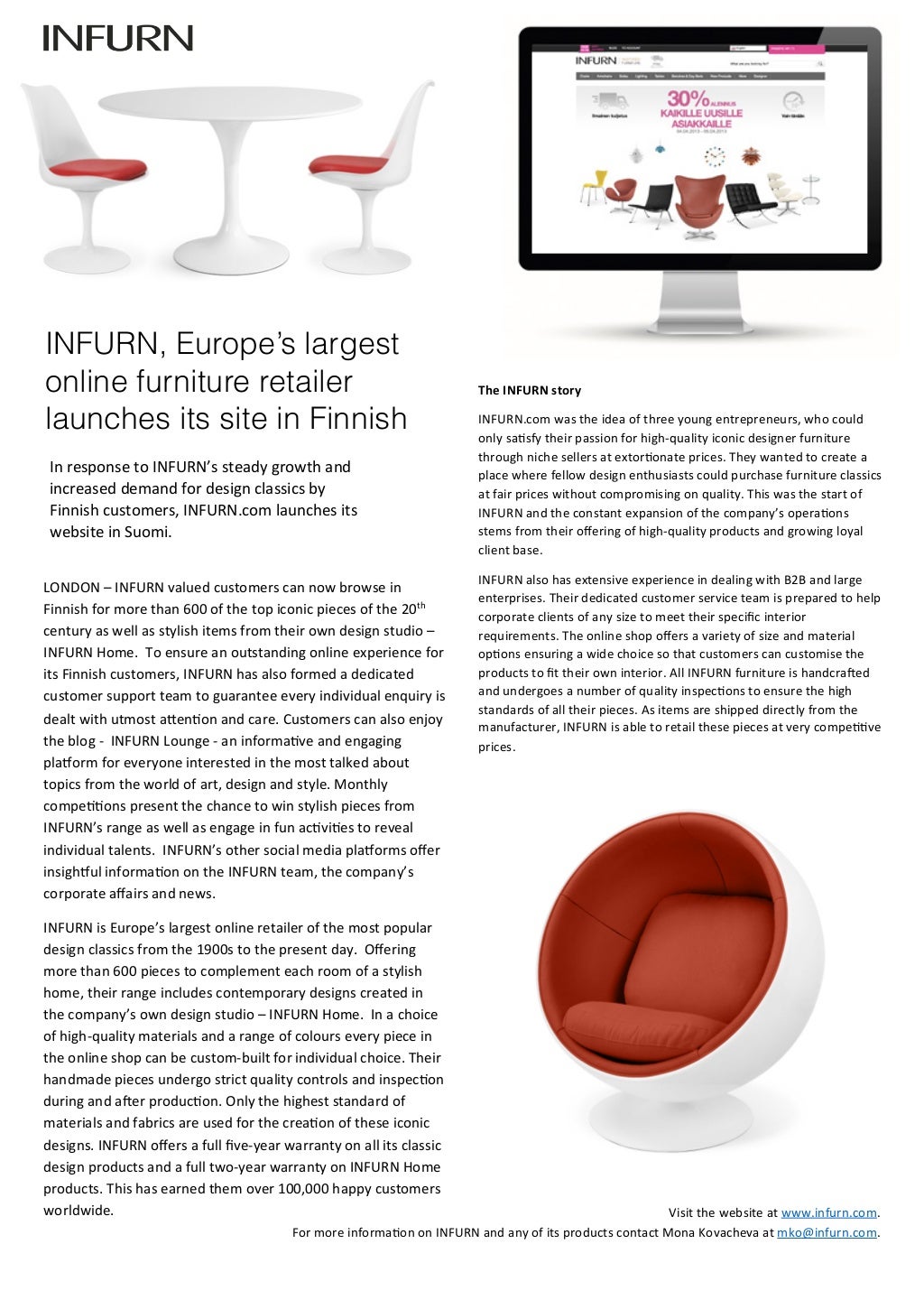 INFURN, Europe’s largest online furniture retailer launches its site in