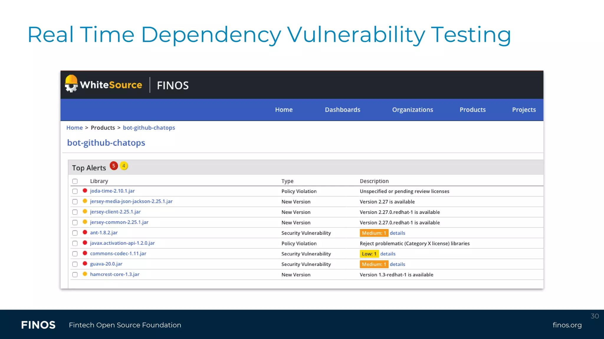 finos.orgFintech Open Source Foundation
30
Real Time Dependency Vulnerability Testing
 