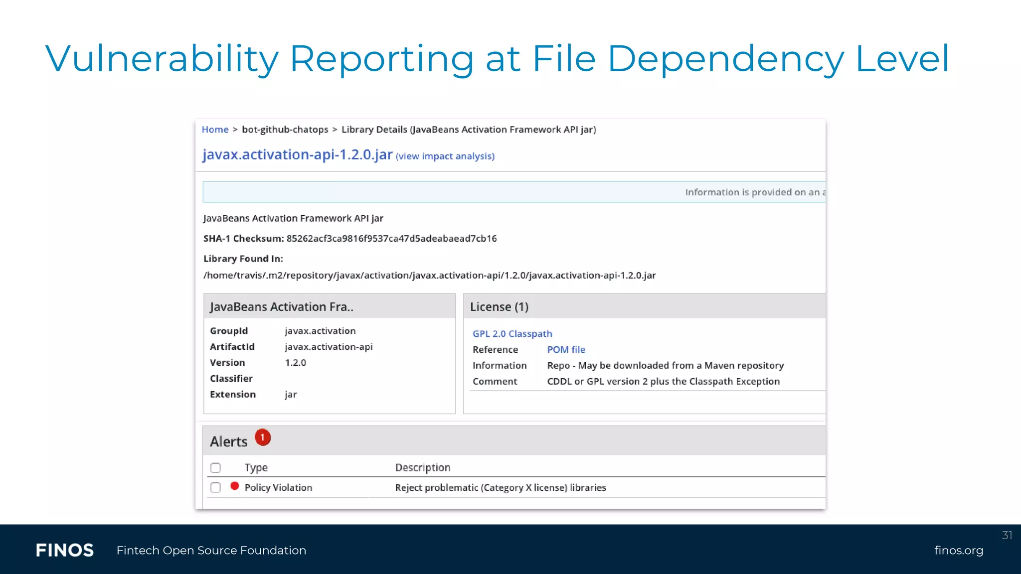 finos.orgFintech Open Source Foundation
31
Vulnerability Reporting at File Dependency Level
 