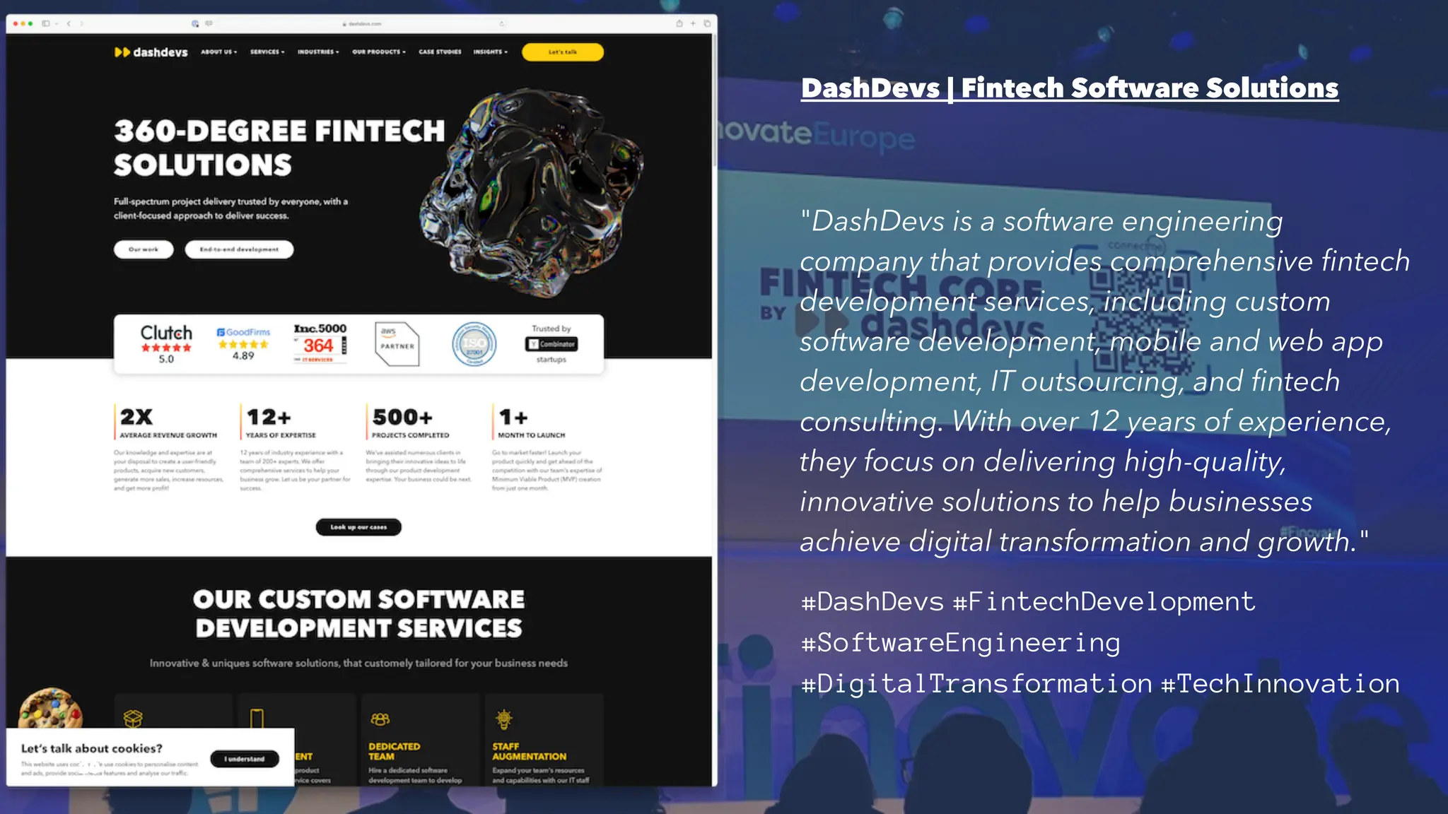 DashDevs | Fintech Software Solutions
"DashDevs is a software engineering
company that provides comprehensive fintech
development services, including custom
software development, mobile and web app
development, IT outsourcing, and fintech
consulting. With over 12 years of experience,
they focus on delivering high-quality,
innovative solutions to help businesses
achieve digital transformation and growth."
#DashDevs #FintechDevelopment
#SoftwareEngineering
#DigitalTransformation #TechInnovation
20
 