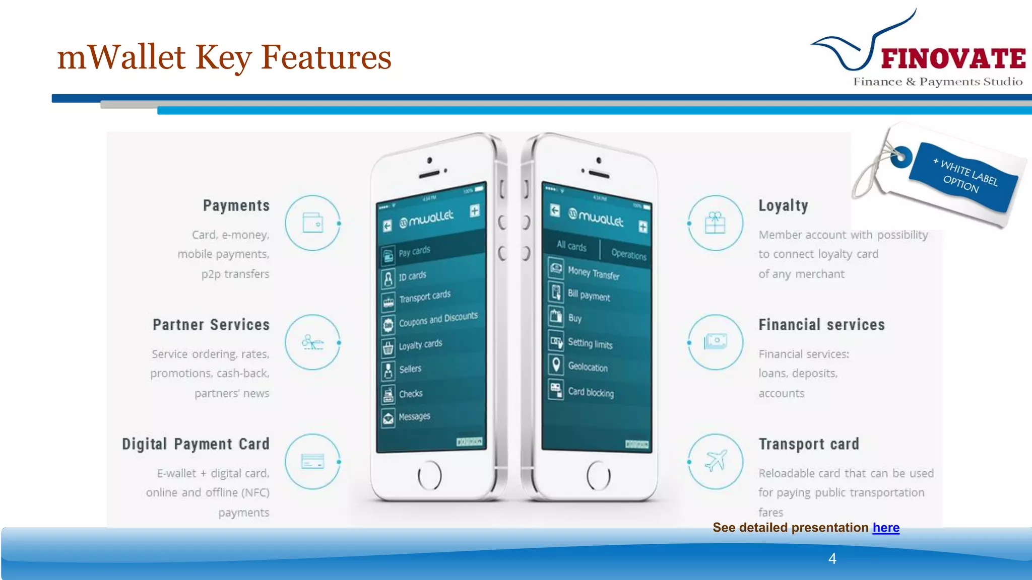 mWallet Key Features
4
See detailed presentation here
 