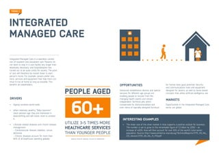 TREND 2



Increased Health awareness
People are now better informed about health issues and accept
their own responsibilities. In one way or another, they no longer
accept potentially unhealthy lifestyles and are open to new types
of tools, services and forms of nutrition that will help them stay
fit and healthy.

•	 People also seek “wellness” outside traditional medical
   settings, for example through travel, by taking spa treatments
   and physiotherapy
•	 Levels of physical activity and recreational training are
   increasing
•	 Consumption of functional foods and healthy types of food is
   increasing
•	 Health portals and health applications are widely available and
   used
-> This means that consumers are acting as their own health
   managers
                                                                            DRIVERS
                                                                            •	 Access to more information, services and tools increases
                                                                               people’s awareness of their current health status
                                                                            •	 Striving for wellbeing and healthcare with and without
                                                                               medicine




                                                                     © Finpro
 