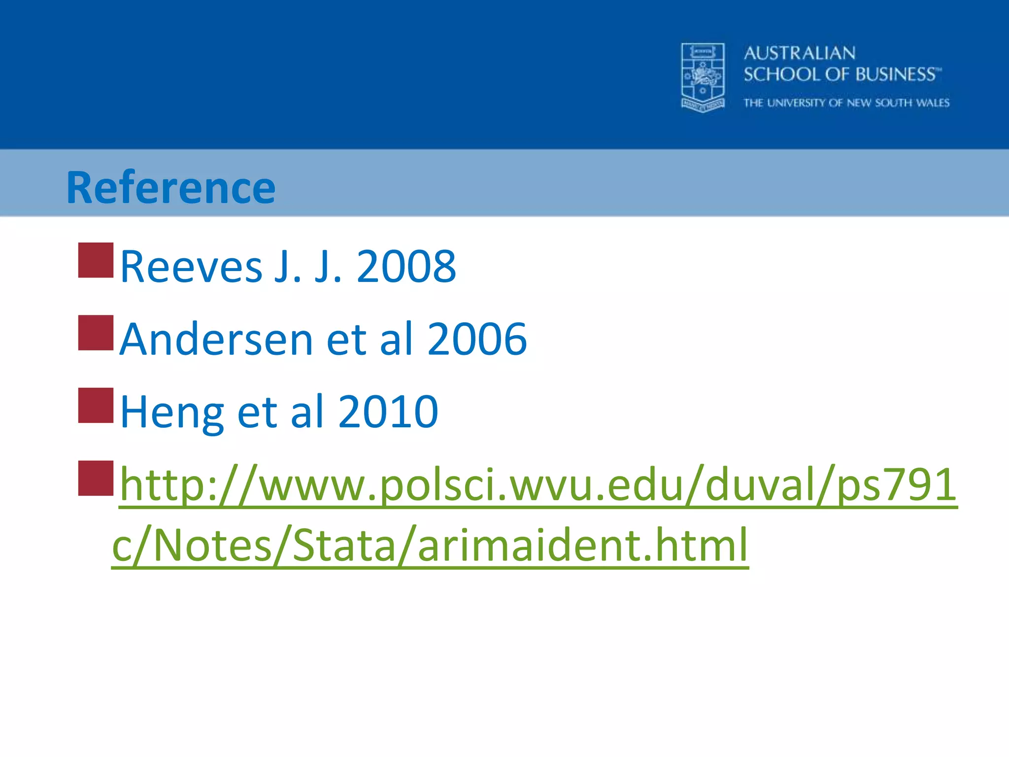 Reading (4)Asset GrowthCooper, Gulen & Schill, 2009, 'The asset growth effect in stock returns'Business CycleDeStefano, Michael, 'Stock Returns and the Business Cycle'. Financial Review, Vol. 39, No. 4, November 2004Corporate GovernanceShane A. Johnson, Ted Moorman, and Sorin Sorescu, 2005, 'Governance, Stock Returns, and Market Efficiency'