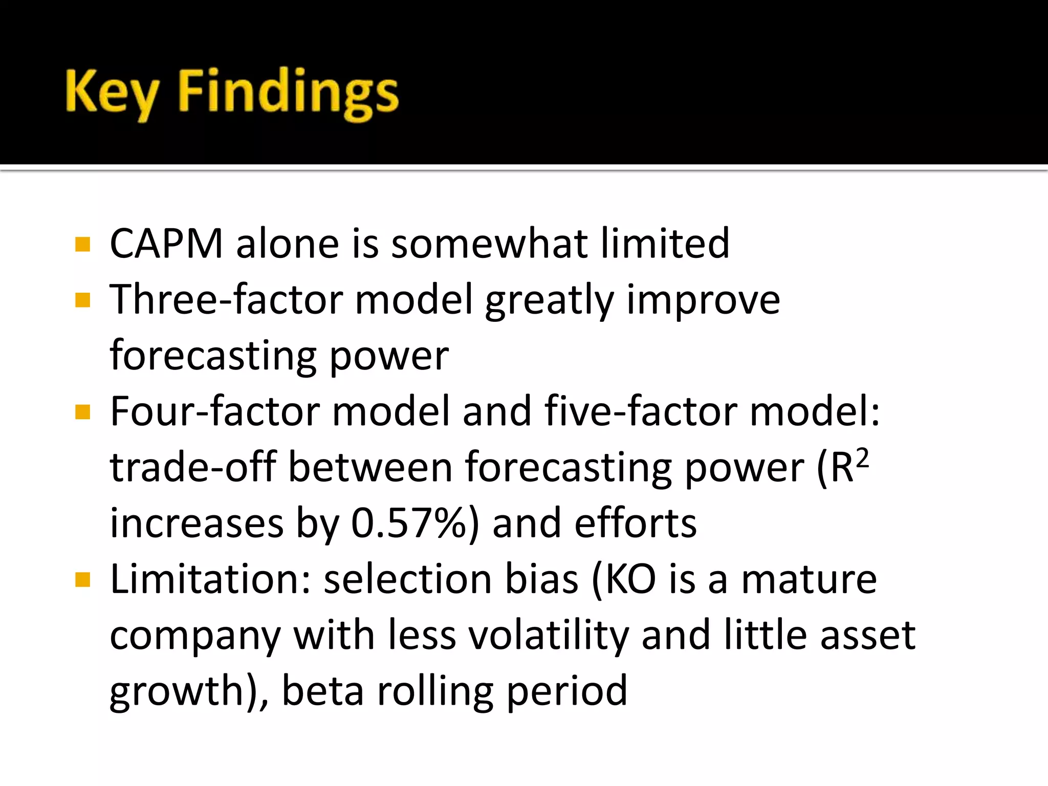 StatisticsMomentum is very significant to forecast powerBeta is less significant in forecast power compared to actual return
