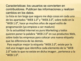 Puntos a tratar 1. Introducción: aspectos sociales y tecnológicos.2. Modelo tradicional versus modelo emergente.3. Características de la web 2.0.4. Implicaciones educativas Puntos a tratar 1. Comunidades de aprendizaje: eje del paradigma emergente.2. Software social. Aplicaciones web y usos. Herramientas colaborativas.3. Blogs: características y usos En educación.4. Wikis: herramienta colaborativa para entornos educativos.5. Ejemplos: concepción Introducción: aspectos sociales y tecnológicos Las nuevas aplicaciones y técnicas paraUsar las ventajas que ofrece la nueva generación web son el punto de partidapara un nuevo concepto de aprendizajey enseñanza