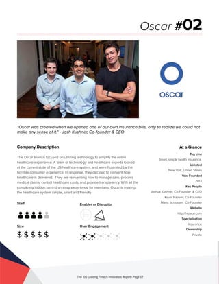 Staff
Size
$ $ $ $ $
Enabler or Disruptor
User Engagement
The 100 Leading Fintech Innovators Report | Page 07
Company Desc...