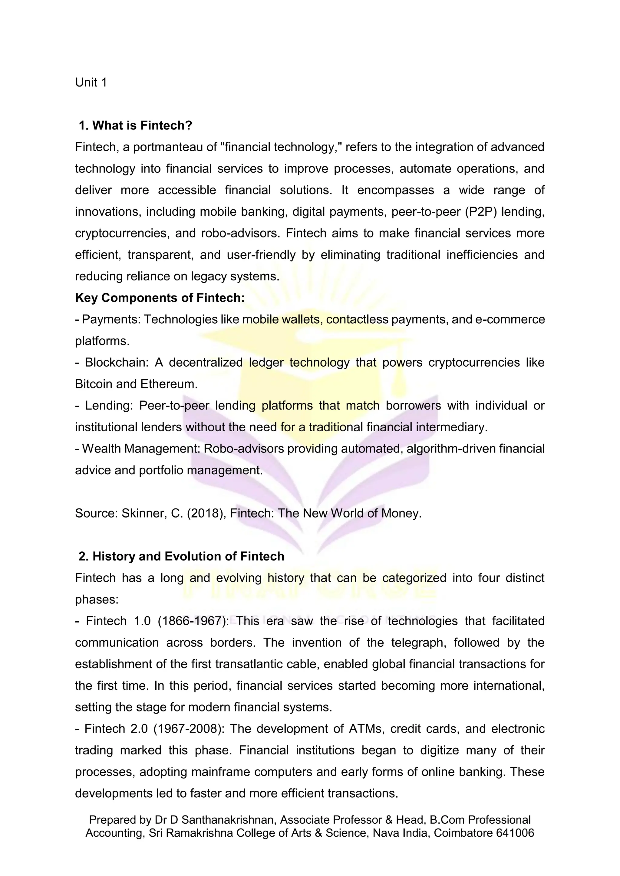 Basics of Fintech Notes Unit 1 to Unit 3 | PDF