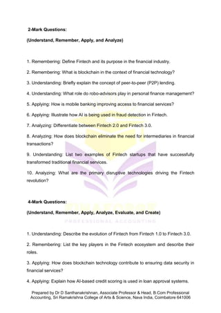 Introduction To Fin Tech Notes.pdf Basics of Fintech Notes Unit 1 to Unit 3 | PDF