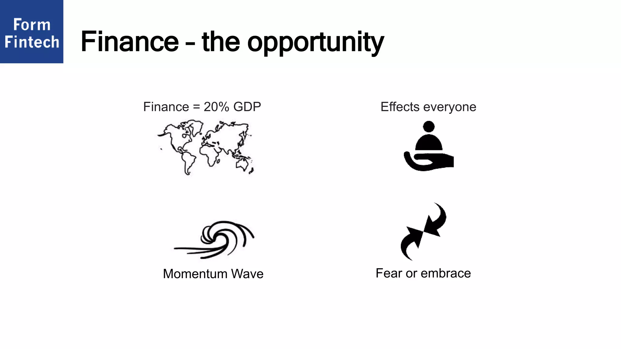 Finance = 20% GDP Effects everyone
Momentum Wave Fear or embrace
Finance – the opportunity
 