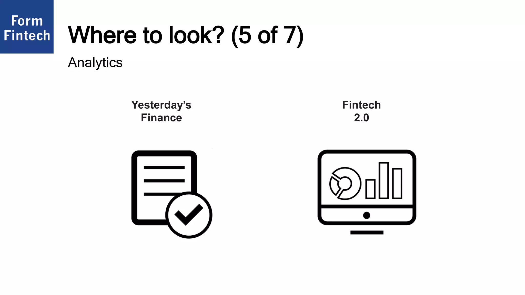 Where to look? (5 of 7)
Fintech
2.0
Yesterday’s
Finance
Analytics
 