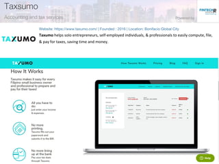 Taxumo helps solo entrepreneurs, self-employed individuals, & professionals to easily compute, file,
& pay for taxes, saving time and money.
 