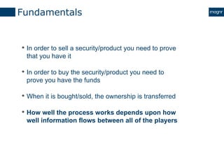 Fundamentals
• In order to sell a security/product you need to prove
that you have it
• In order to buy the security/produ...