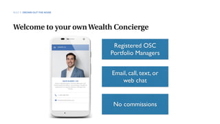 Welcome to your own Wealth Concierge
RULE 5 DROWN OUT THE NOISE
Registered OSC
Portfolio Managers
Email, call, text, or
web chat
No commissions
 