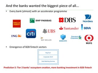 And the banks wanted the biggest piece of all...
• Every bank (almost) with an accelerator programme
• Emergence of B2B fi...