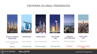 FINTERRA GLOBAL PRESENCES
Copyright 2018 FinterraAll RightsReserved
KUALA LUMPUR
MALAYSIA
Finterra Technologies
Sdn Bhd
R&D Lab
SINGAPORE
Finterra Pte Ltd
Corporate HQ
HONG KONG
Finterra Ventures Ltd
IP & Patent Registry
ABU DHABI
UAE
Finterra Ltd
GCC Sales Office
GENEVA
SWITZERLAND
Finterra Foundation
Foundation
NEW YORK
USA
Finterra Inc
Commercial Licensing
Office
 